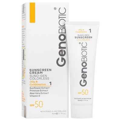 کرم ضد آفتاب رنگی ژنو بایوتیک با SPF50 مناسب پوست چرب و مختلط حجم 50 ملی لیتر