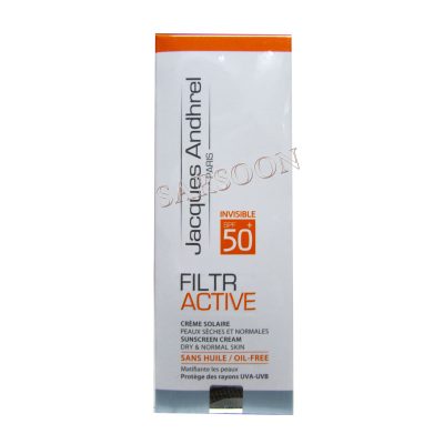 کرم ضد آفتاب بدون رنگ SPF50 فیلتر اکتیو ژاک آندرل پاریس پوست خشک و معمولی