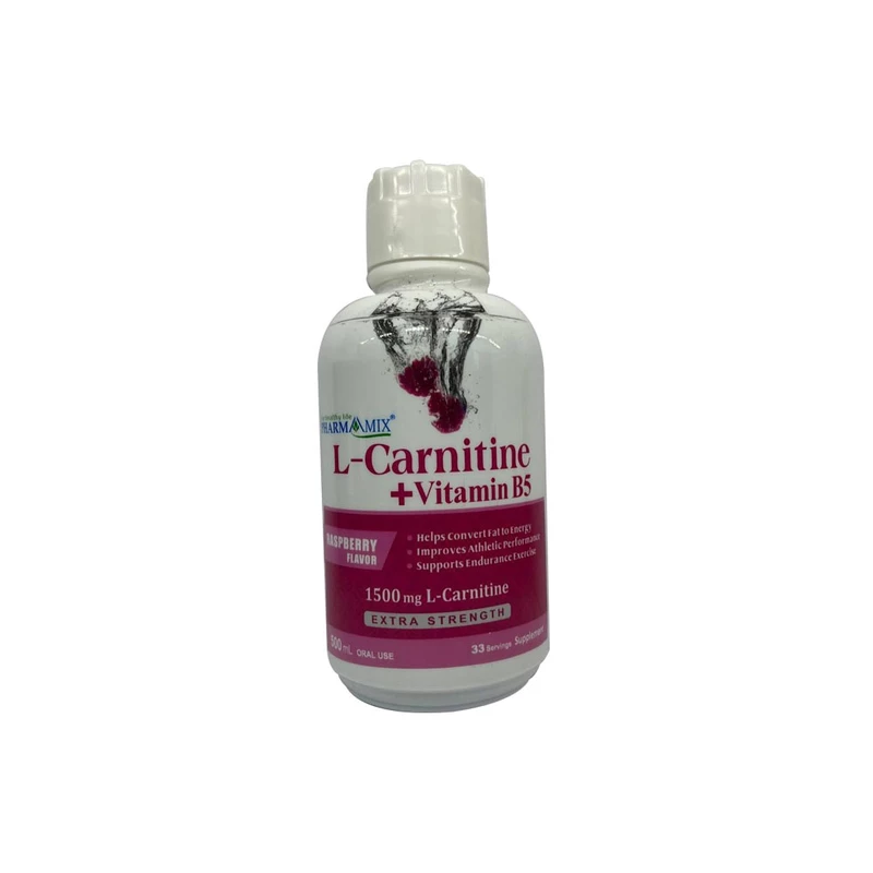 مایع ال کارنیتین 1500 پلاس ویتامین B5 فارمامیکس 500 میلی لیتر تمشک Liquid L- carnitine 1500 plus vitamin B5 Pharmamix 500 ml