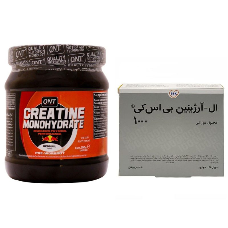 پودر کراتین مونوهیدرات کیو ان تی ۲۵۰ گرم + ویال ال آرژنین 1000 بی اس کی