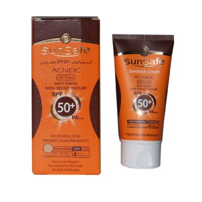 ویژگی های کرم ضد آفتاب SPF۵۰ فاقد چربی سان سیف جلوگیری از مسدود شدن منافذ پوستی، تجمع چربی، تکثیر و رشد باکتری‌ها و در نهایت ایجاد آکنه در پوست تنظیم‌کننده ترشح غدد چربی پوست و کاهش‌دهنده ظاهر براق پوست فاقد چربی، مناسب برای پوست‌های چرب، جوش‌دار و مختلط حفاظت کامل و طولانی مدت در برابر تابش‌های UVB و UVA کمک به درمان موثر جوش‌های صورت دارای خاصیت ضد باکتری و ضد قارچ پایدار در برابر تعریق و شستشو قابل استفاده به عنوان آرایش ضد حساسیت و کومدون‌زا مقاوم در برابر آلودگی هوا