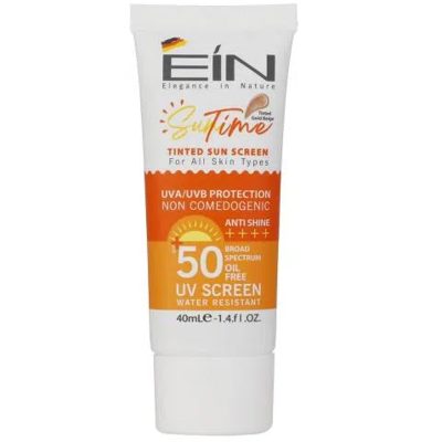 درباره محصول : کرم ضد آفتاب رنگی ای آی ان SPF50، فاقد چربی محافظت کامل در برابر UVA و UVB با طول موج گسترده دارای رنگ بژ طلایی با جلوه طبیعی و یکنواخت روی پوست حاوی ویتامین E و آلانتوئین با خاصیت ترمیمی و آبرسانی ظاهر مات بدون برق مصنوعی و بدون احساس چسبندگی کرم ضد آفتاب رنگی انواع پوست EIN با خاصیت ضد آب فرمولاسیون غیر کومدوژنیک بدون انسداد منافذ پوست کرم ضد آفتاب EIN رنگی سازگار با انواع پوست در بسته‌‌بندی ۴۰ میلی‌لیتری، مناسب حمل در کیف روزانه