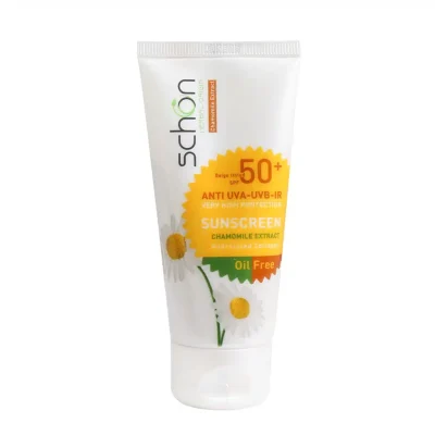کرم ضد آفتاب فاقد چربی شون ⁺SPF50 مناسب پوست های مختلط و چرب ۵۰ میلی لیتررنگی طبیعی Schon Oil Free Sunscreen SPF50⁺ Cream For Combination And Oily Skins 50ml