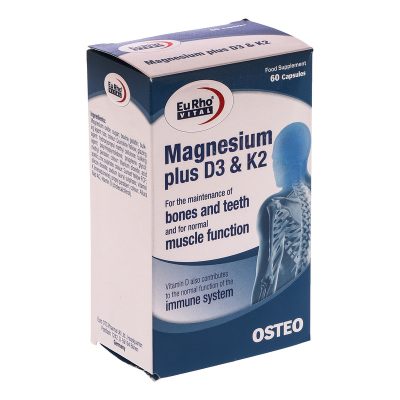 کپسول منیزیم پلاس د3 و کا2 یوروویتال 60 عددی Magnesium Plus D3 And K2