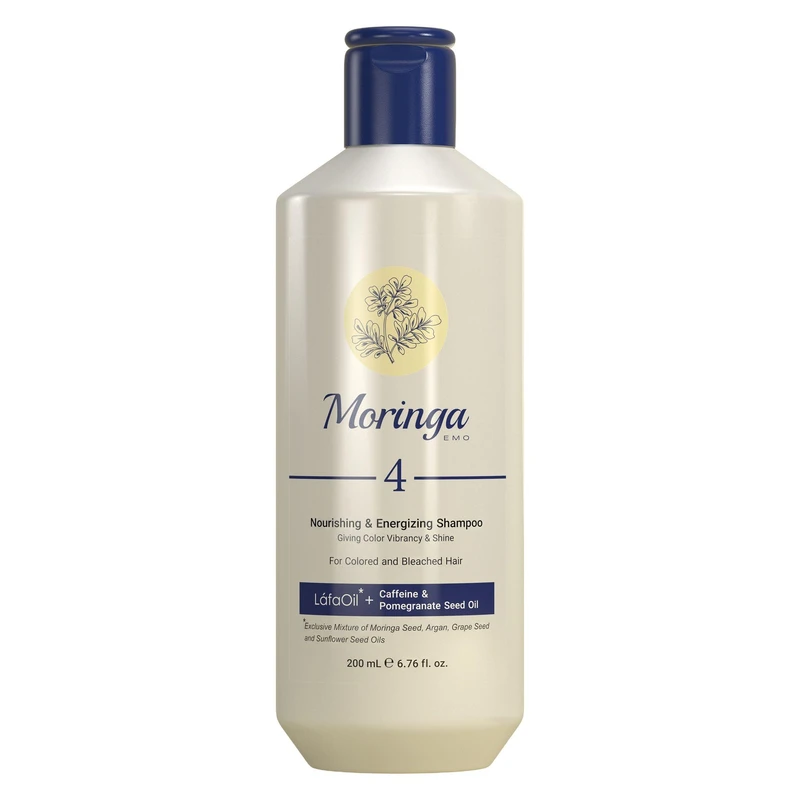 شامپو مغذی و انرژی بخش 4 مورینگا امو مناسب موهای رنگ و دکلره شده(200)4Moringa Emo Nourishing Shampoo For Colored Hair