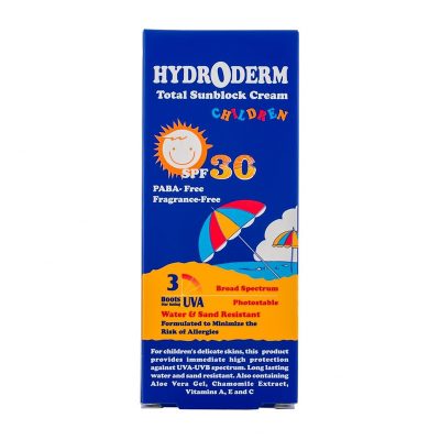 کرم ضد آفتاب بی رنگ هیدرودرم با SPF30 مناسب کودک حجم 50 میلی لیتر Hydroderm Spf 30 Children Total Sunblock Cream