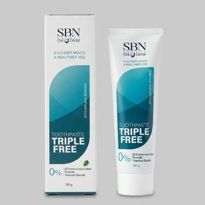 خمیردندان اس بی ان مدل Triple Free گیاهی مناسب برای انواع دندانها حجم ۱۲۰ میلی لیتر