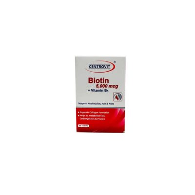 قرص بیوتین 5000 سنتروویت با B5 بسته 60 عددی Centrovit Biotin 5000 Plus B5 Tablets 60 Pcs