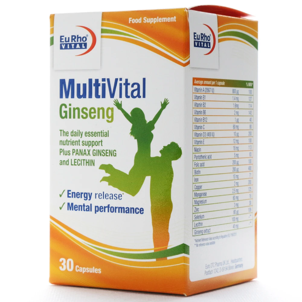 کپسول مولتی ویتال جینسینگ یوروویتال 30 عددی Eurho Vital Multivital Ginseng 30 Capsules